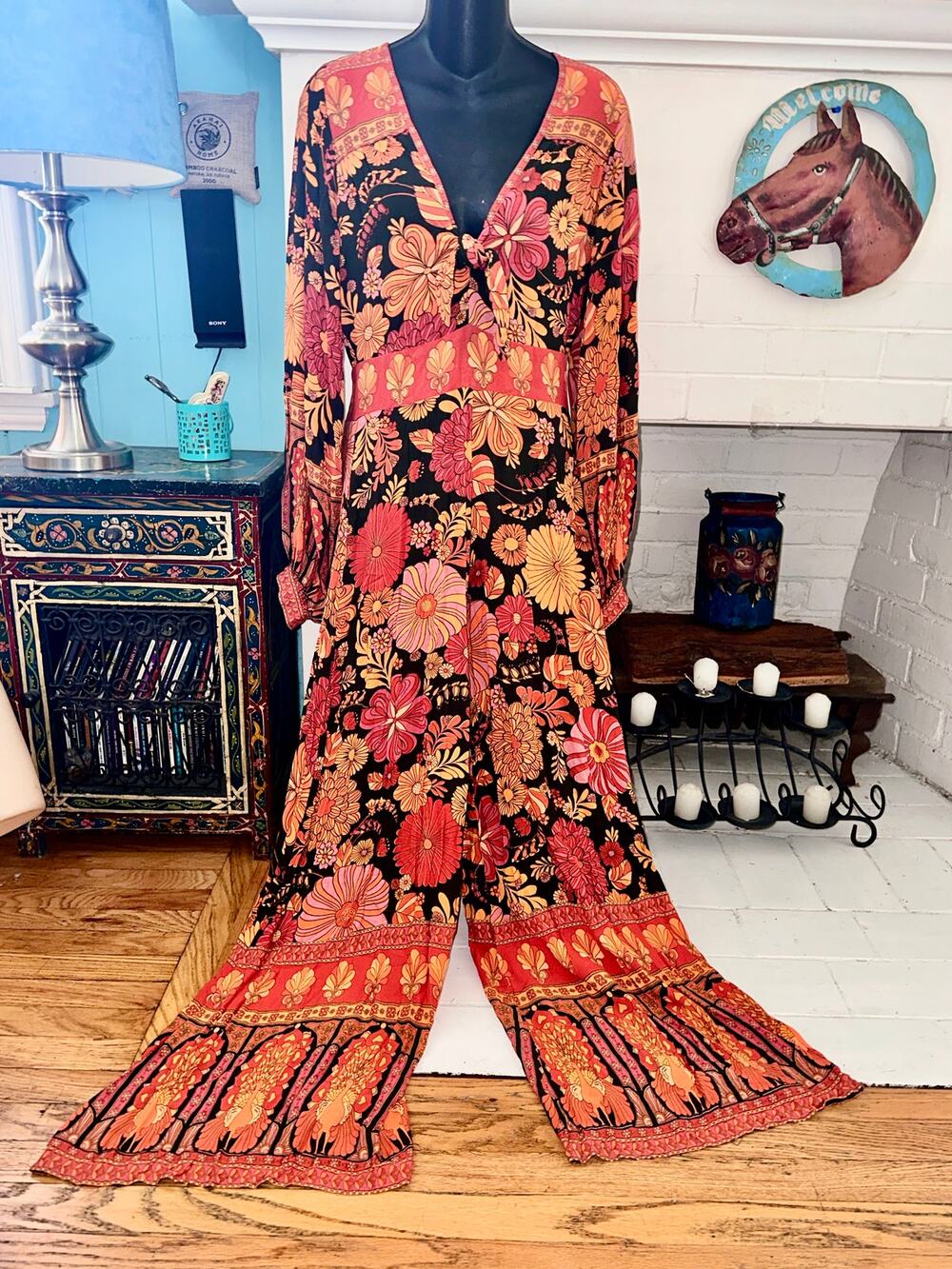 NINE LIVES BAZAAR AUSTRALIA FLORAL HIPPIE BOHO PRINT JUMPSUIT S